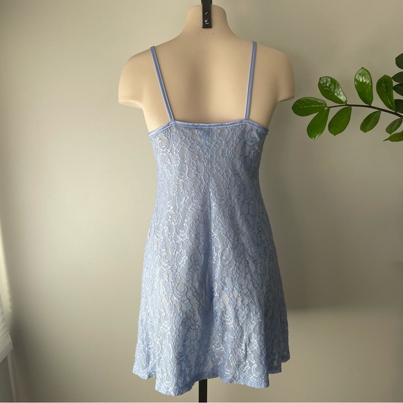 90s Vintage Gloria Vanderbilt Blue Lace Slip Dress Chemise Mini Length Medium - Picture 4 of 9